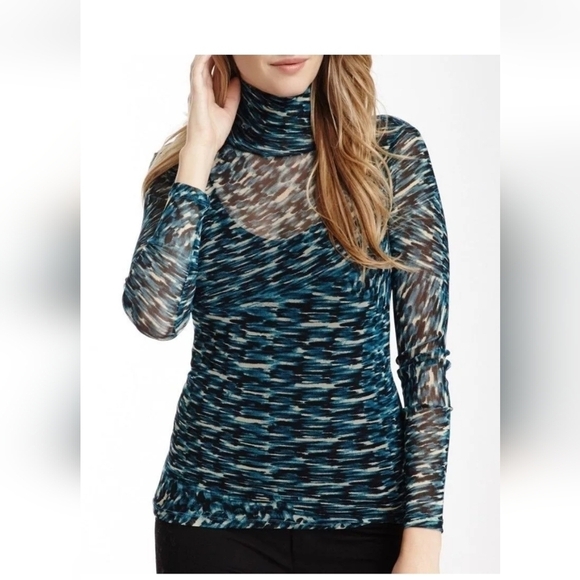 Karen Kane Tops - Karen Kane Tahoe Turquoise Print Stretch Mesh Turtleneck Top Large - $72